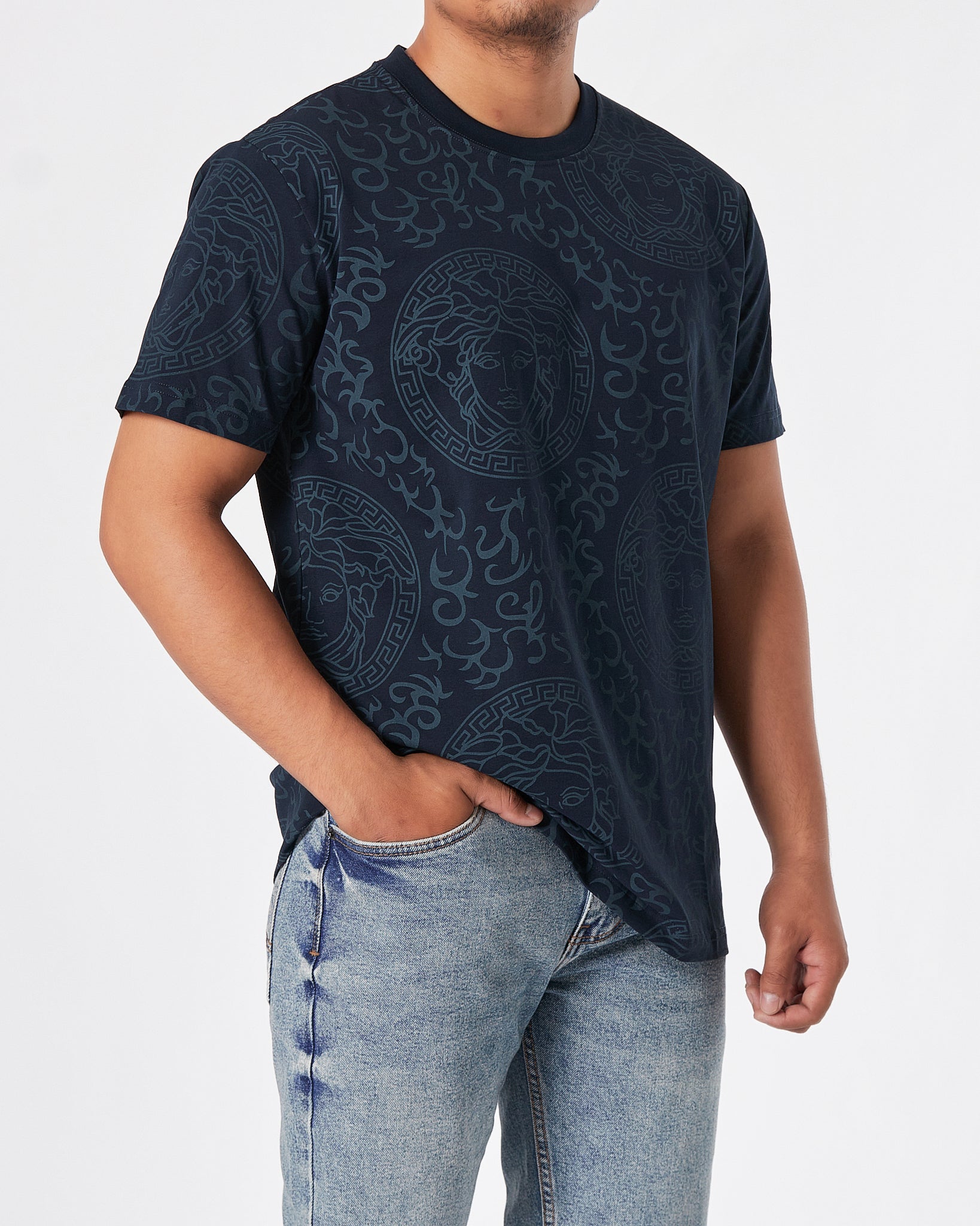 VER Logo Over Printed Men Blue T-Shirt 18.90