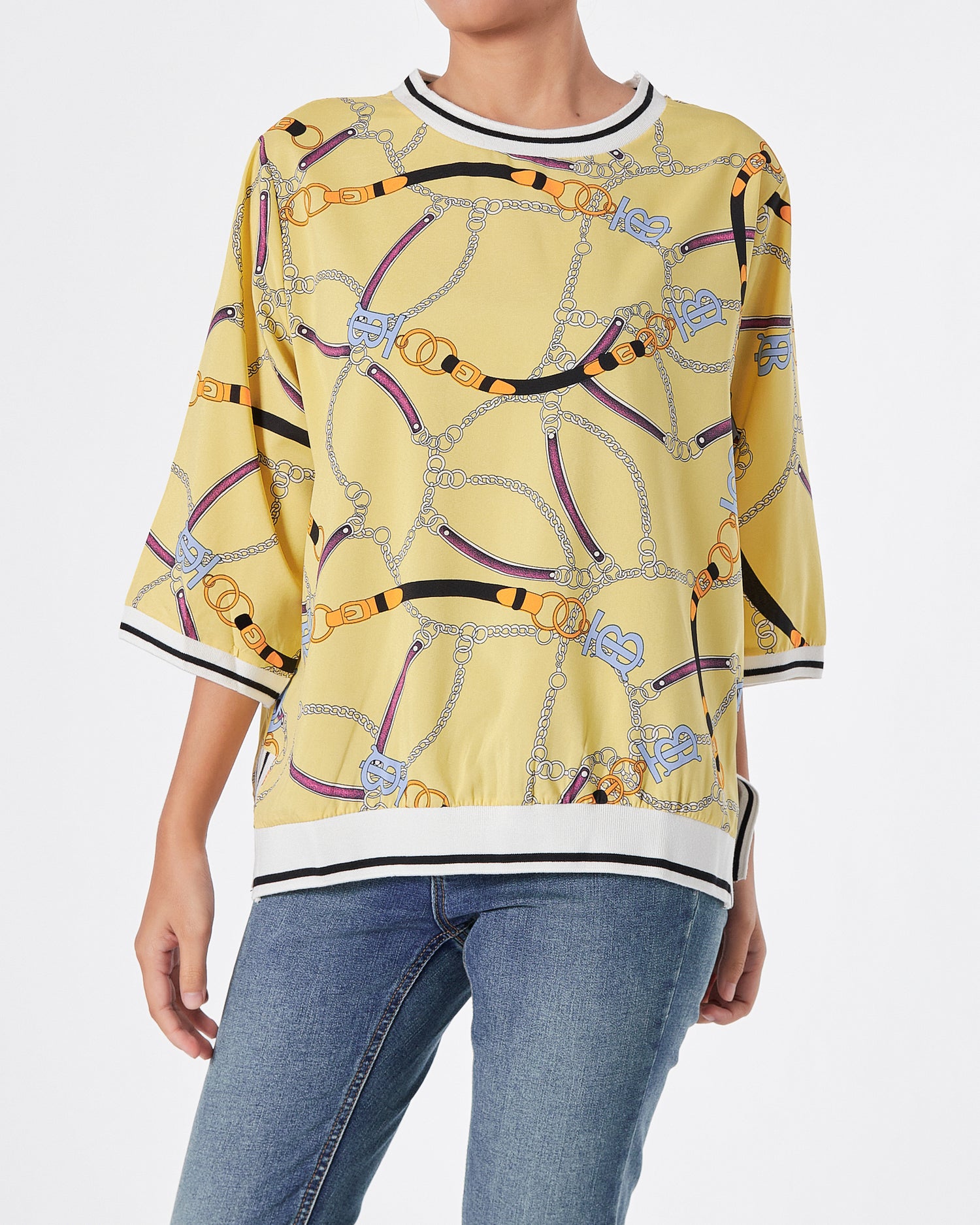 Chain Over Printed Lady Yellow T-Shirt 15.90