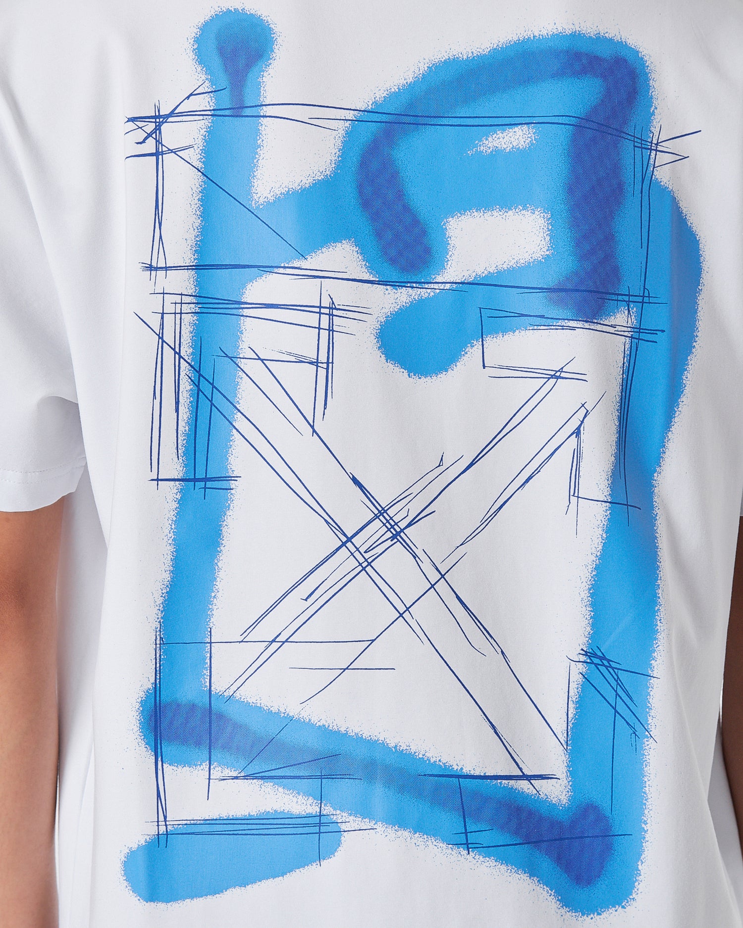 OW Cross Back Logo Graffiti Men White T-Shirt 17.50