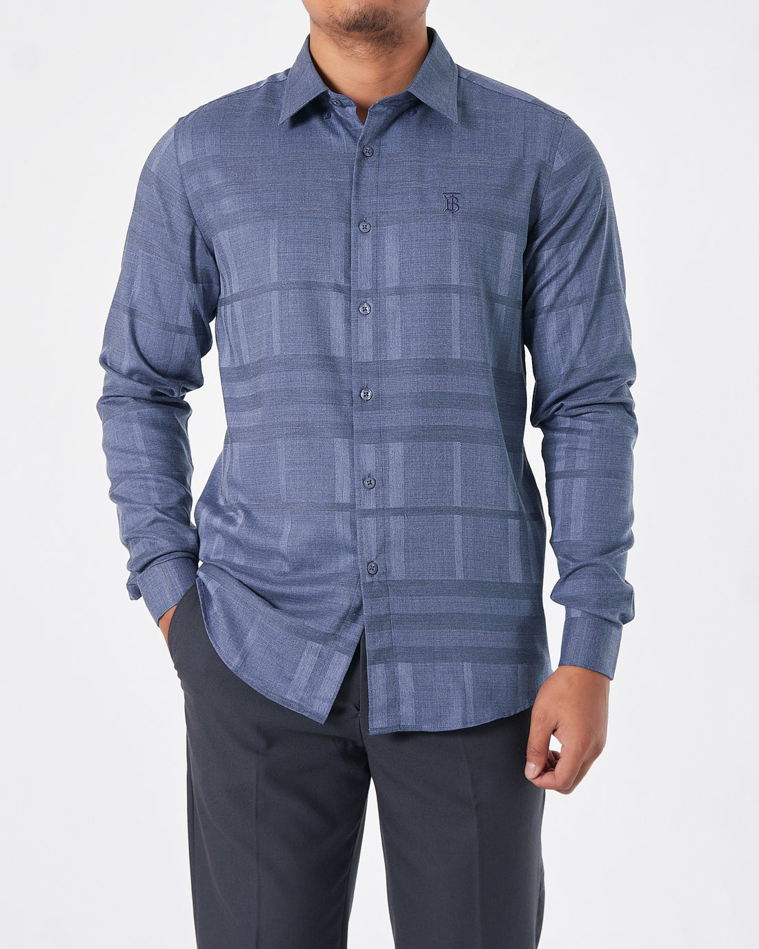BUR Logo Embroidered Striped Men Blue Shirts Long Sleeve 26.90