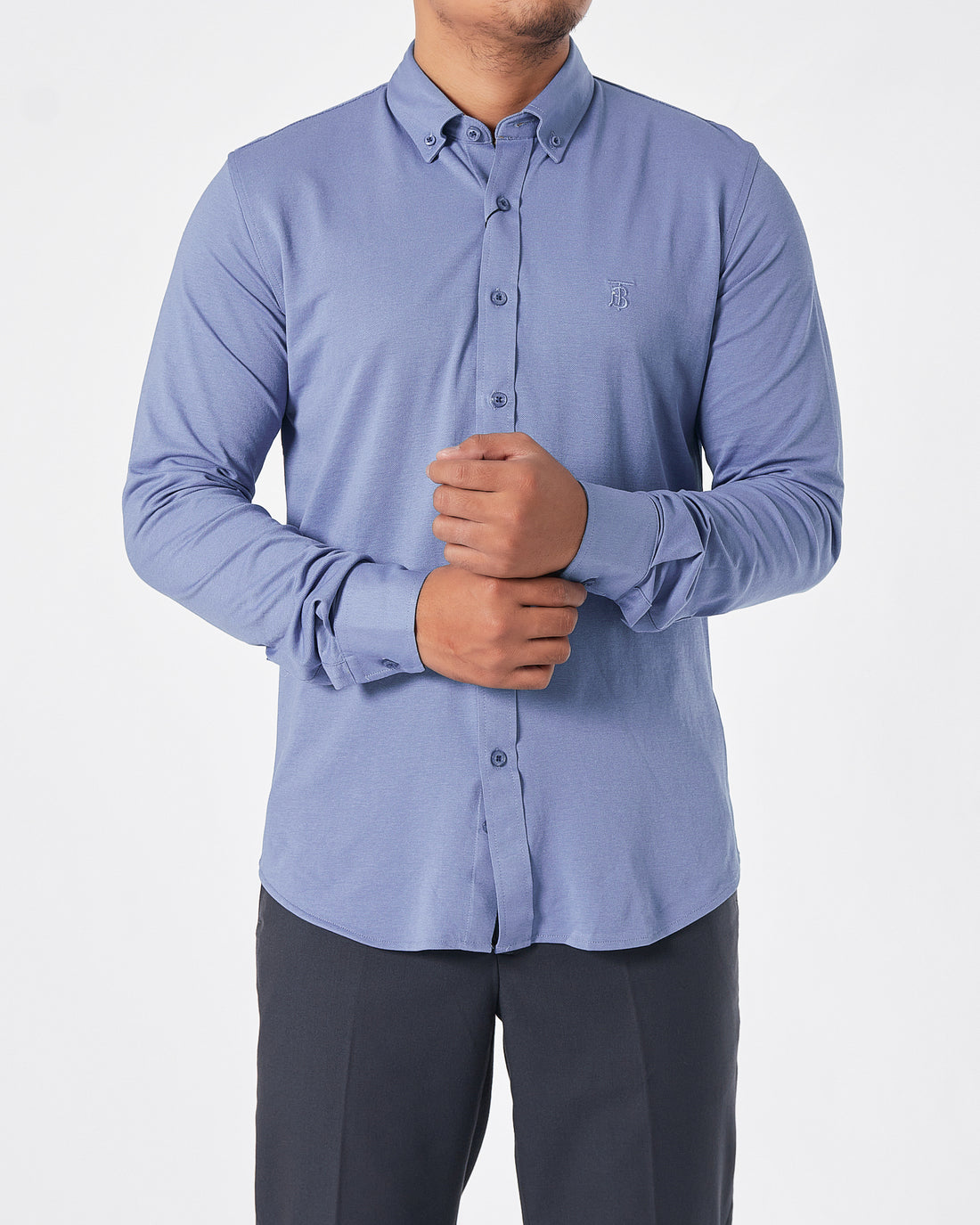 BUR Logo Embroidered Men Blue Shirts Long Sleeve 25.90