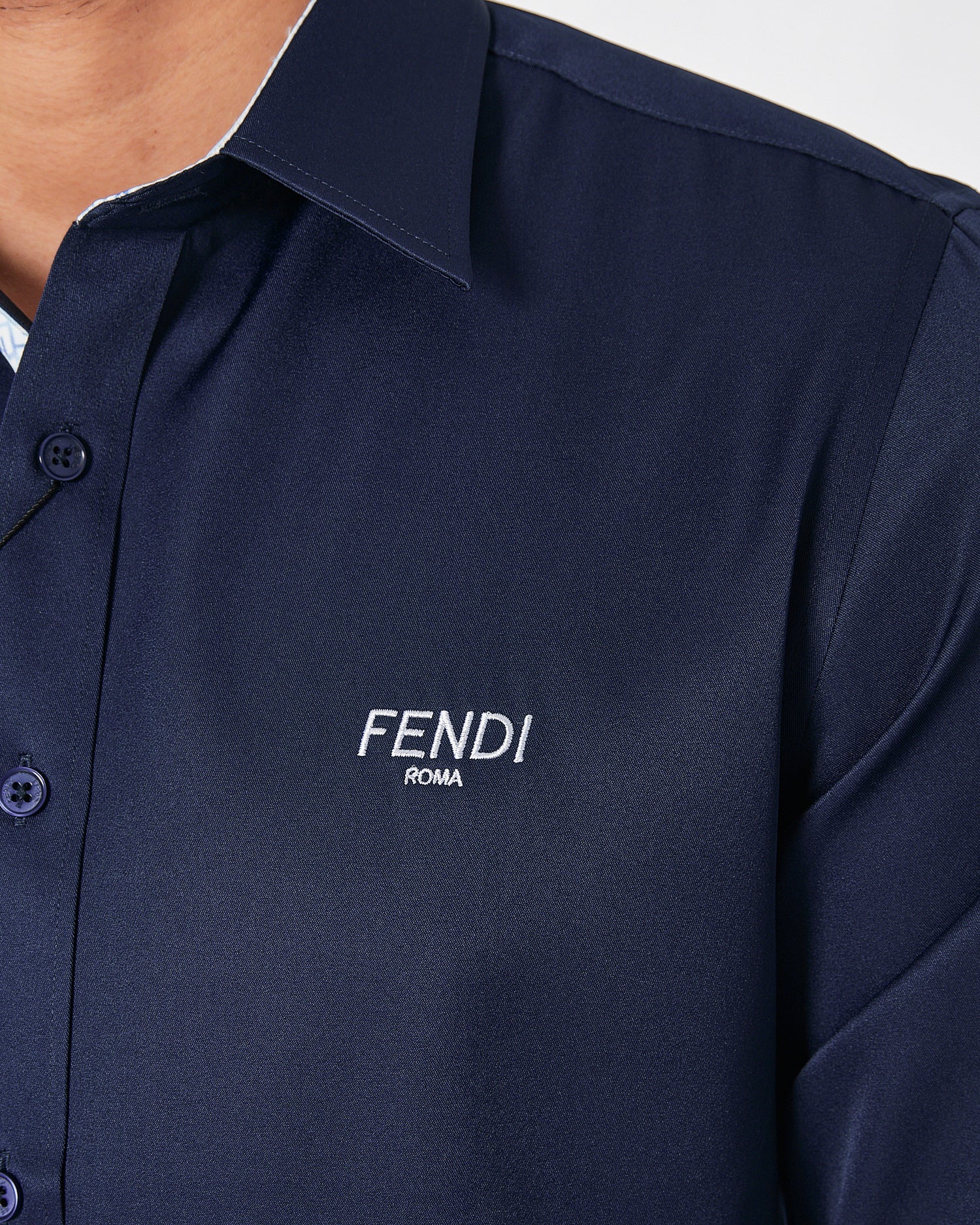 FEN Logo Embroidered Men Blue Shirts Long Sleeve 22.90