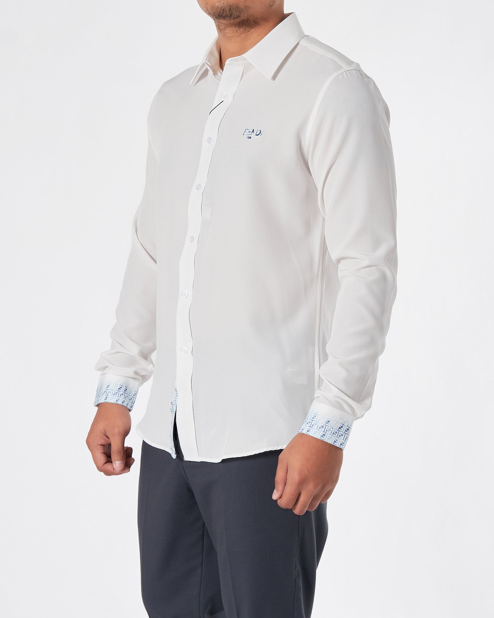 FEN Logo Embroidered Men Light Blue Shirts Long Sleeve 27.90