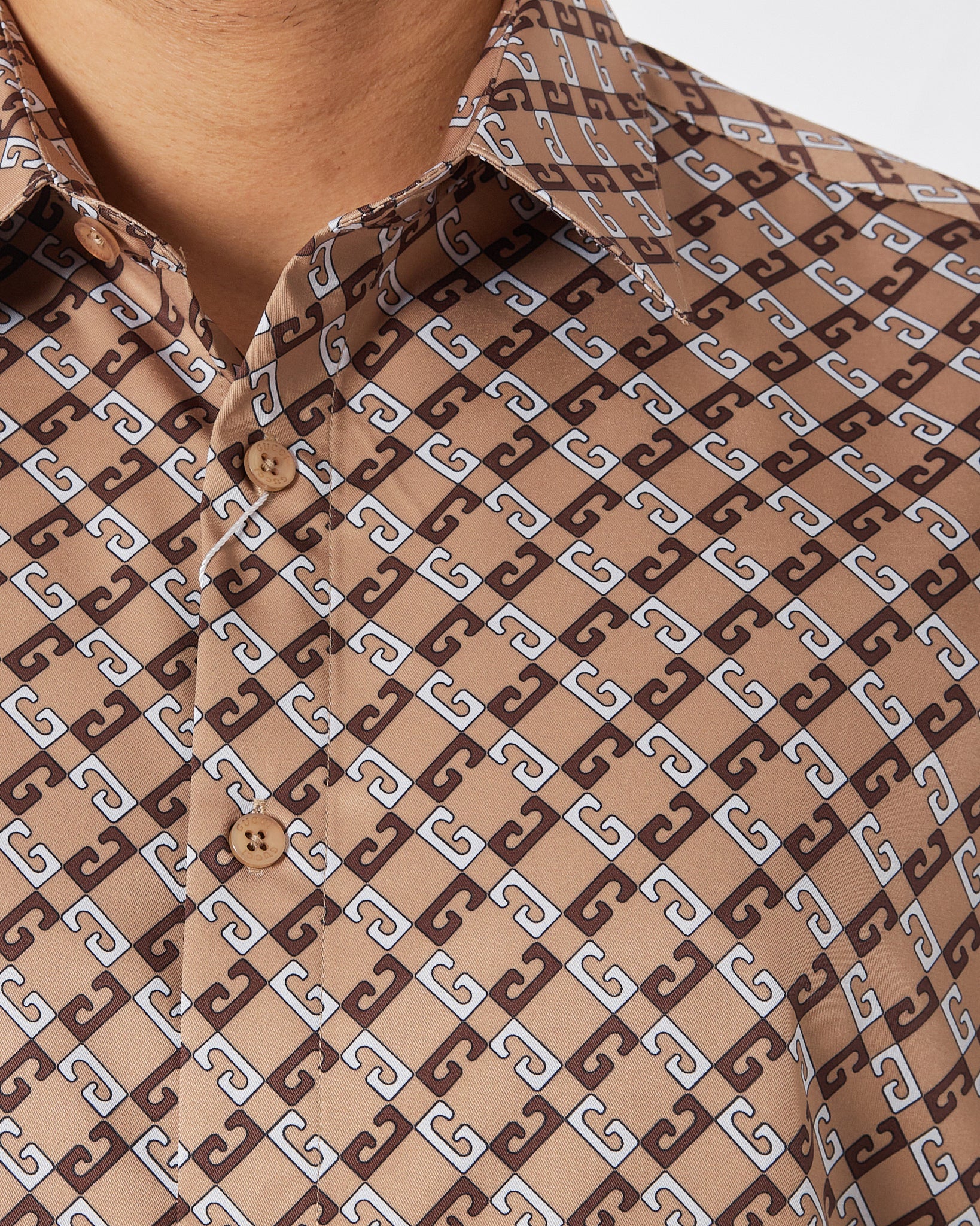 GUC Monogram Over Printed Men Brown Shirts Long Sleeve 29.90