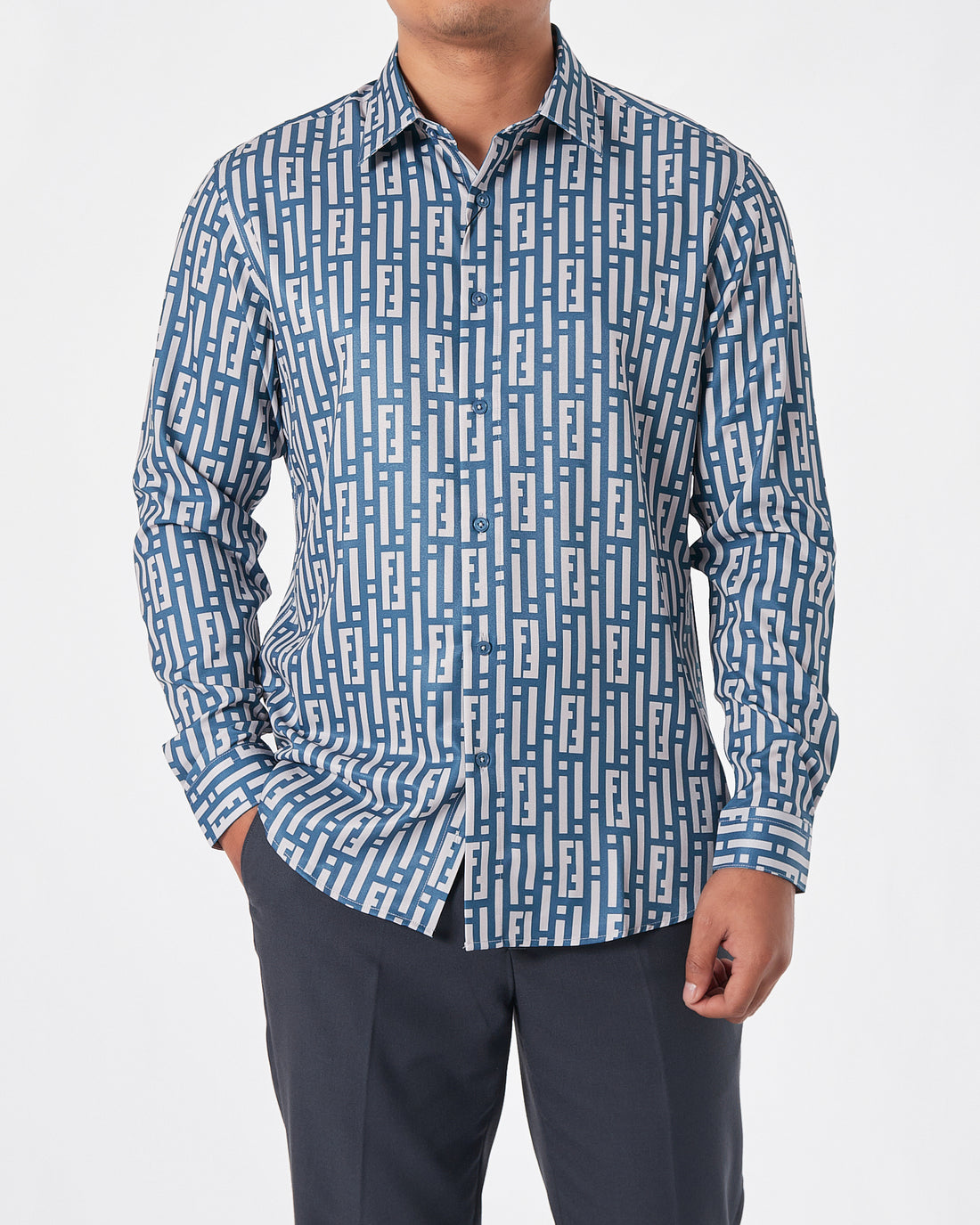 FEN Monogram Over Printed Men Green Shirts Long Sleeve 30.90