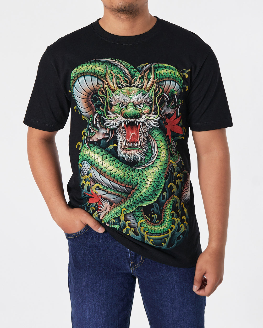 THA Dragon Front & Back Printed Men Over Size T-Shirt 15.90