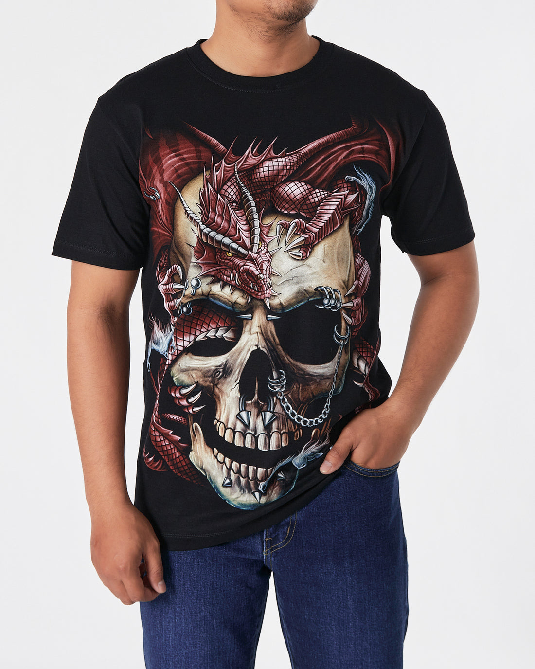 THA Skull Front & Back Printed Men Over Size T-Shirt 17.50