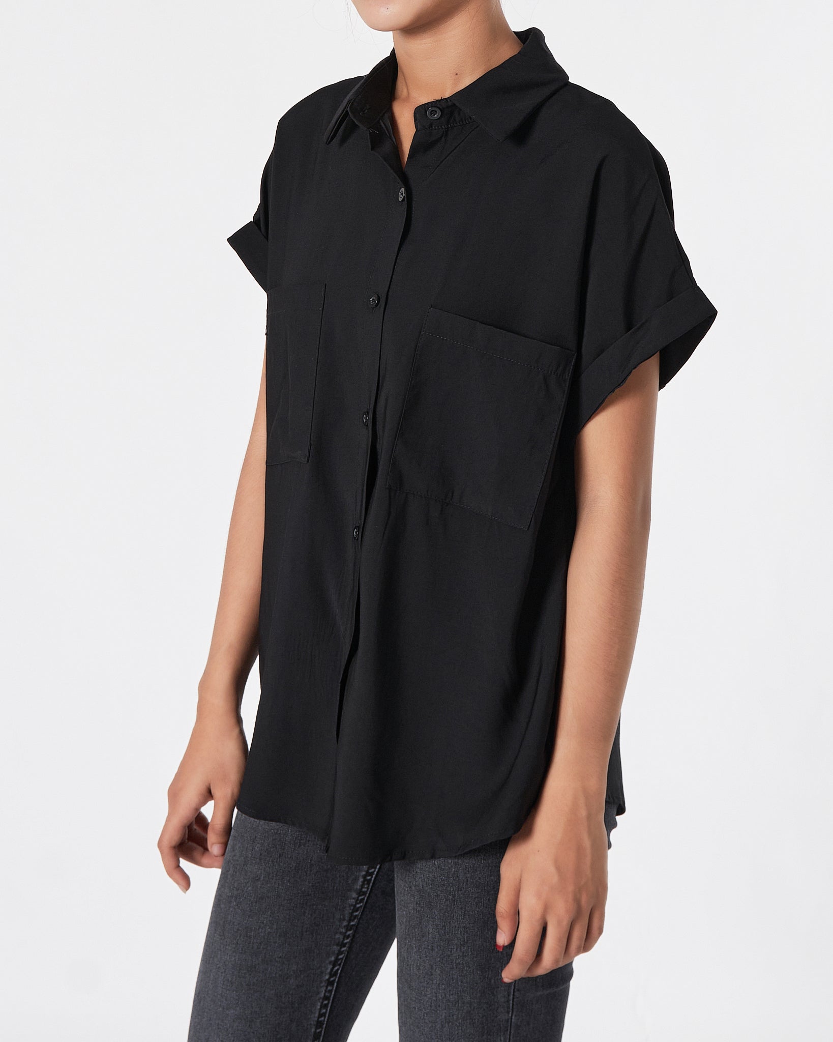 Lady Black Satin Shirts Short Sleeve 17.90
