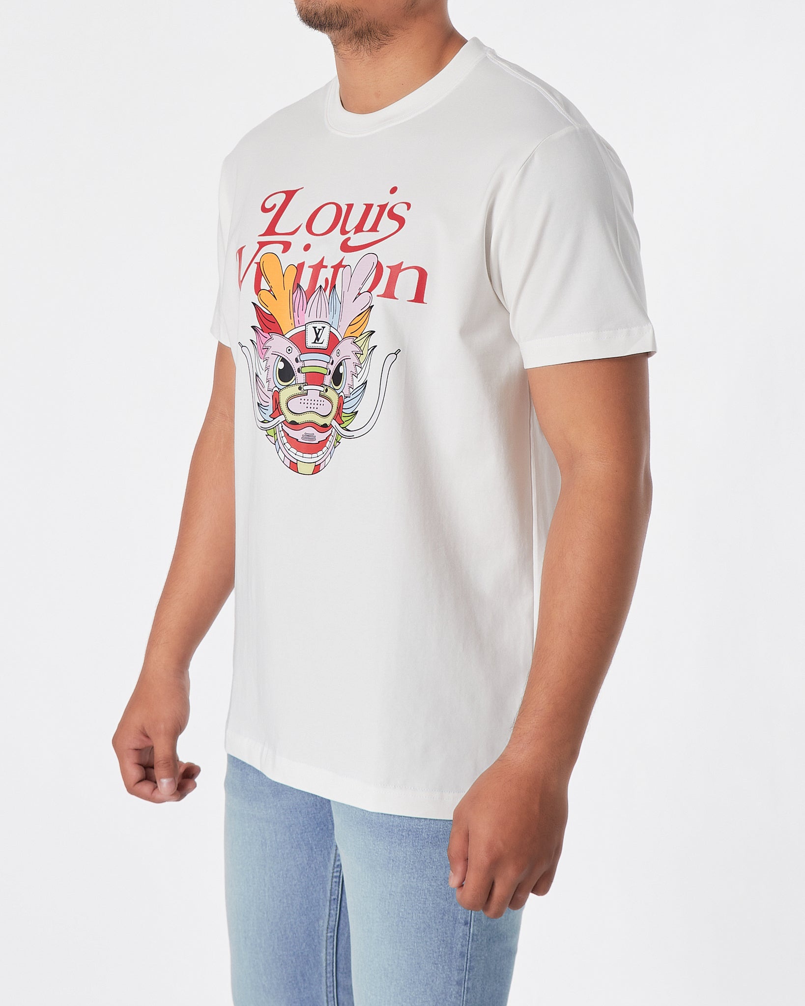 LV Dragon Printed Men White T-Shirt 17.90