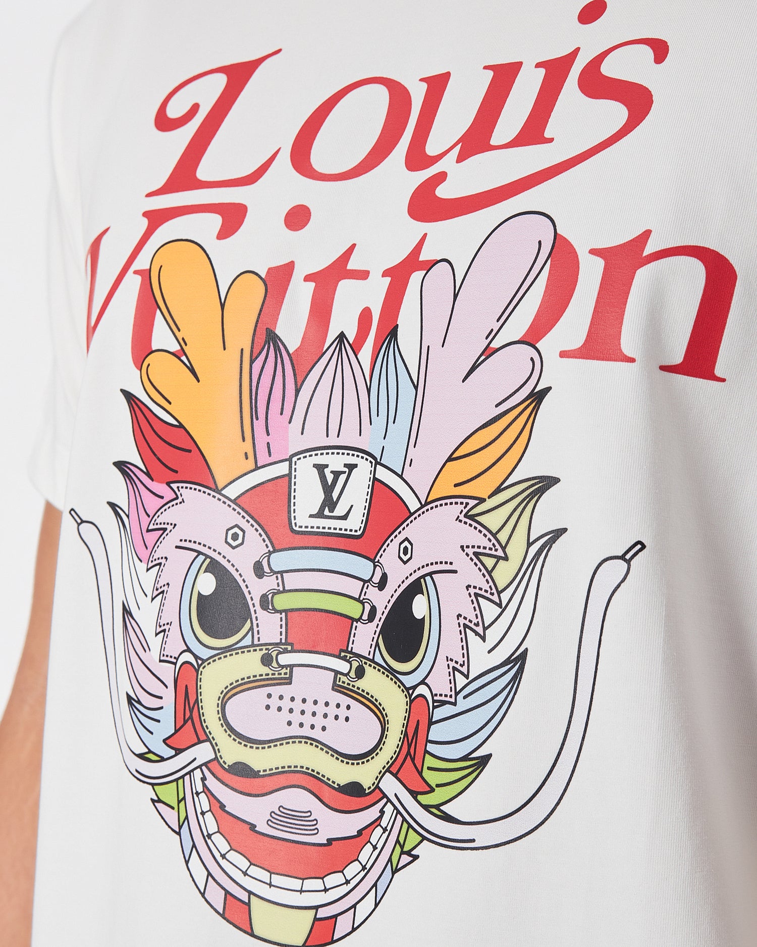 LV Dragon Printed Men White T-Shirt 17.90