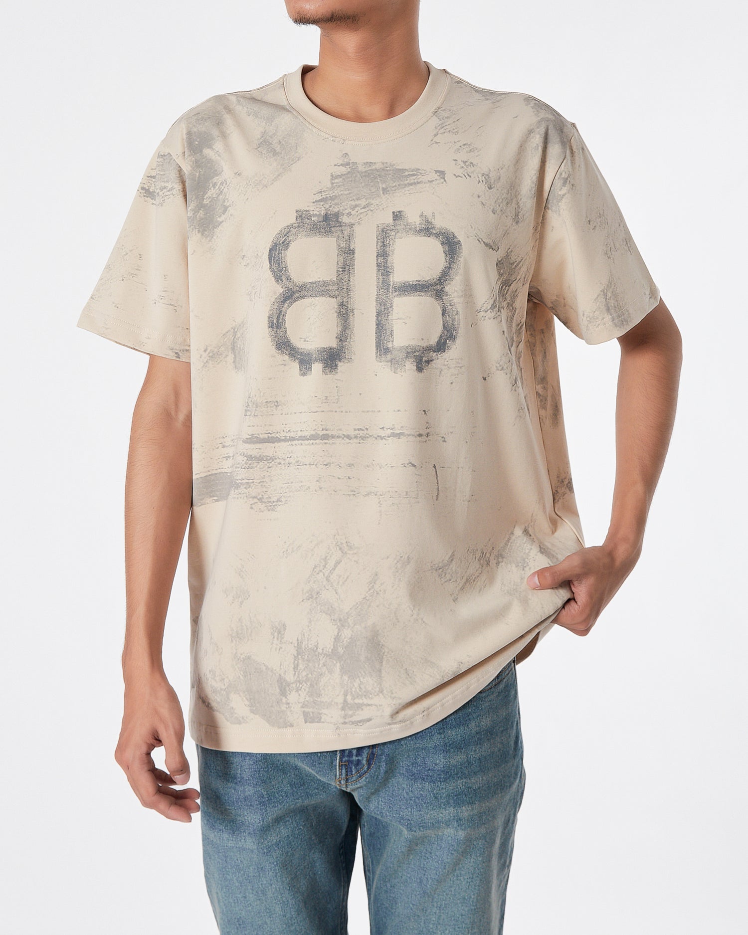 BAL Faded Color Logo Printed Men Cream  T-Shirt 16.90