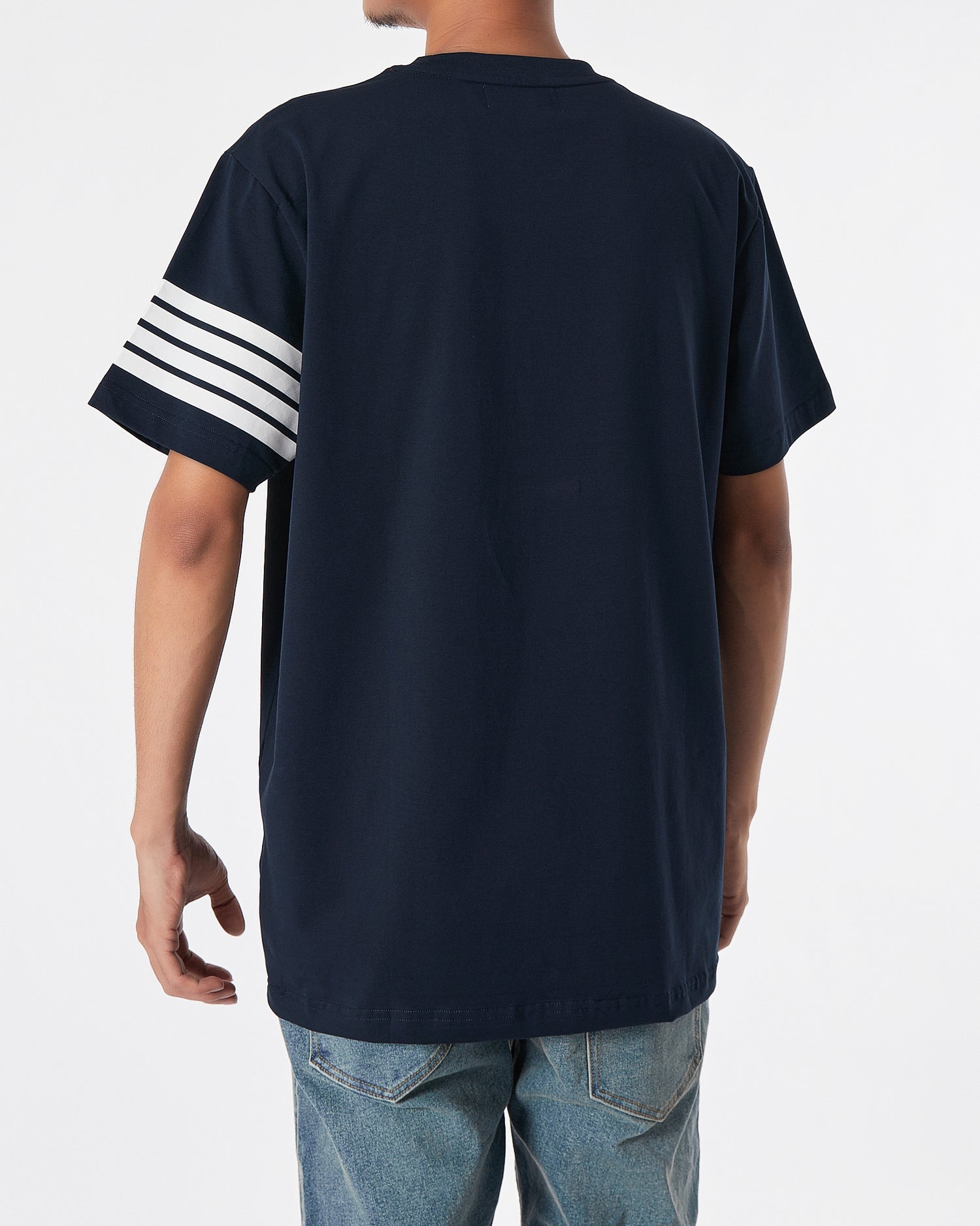 TB Logo Embroidered Striped Sleeve Men Blue T-Shirt 17.90