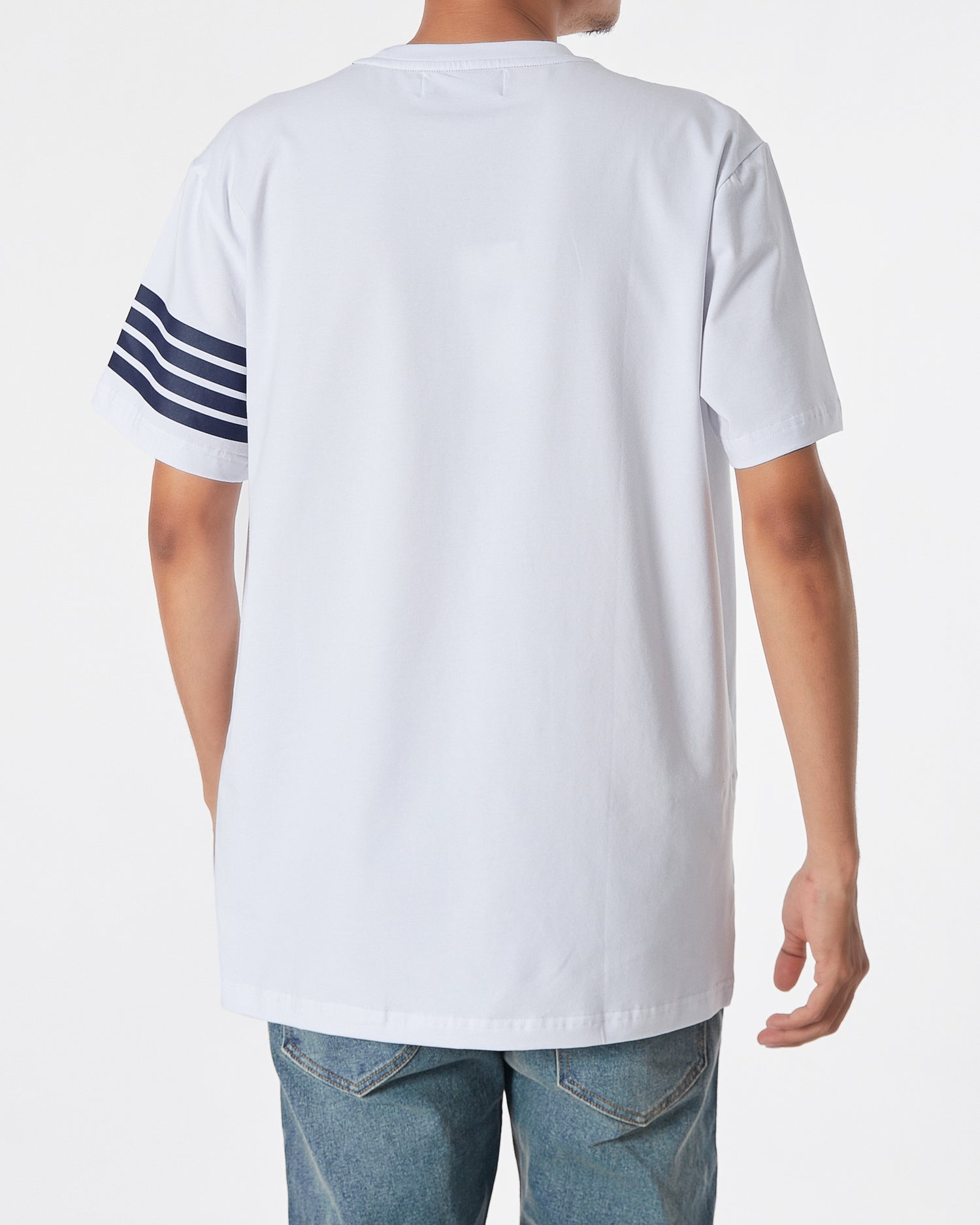 TB Logo Embroidered Striped Sleeve Men White T-Shirt 17.90