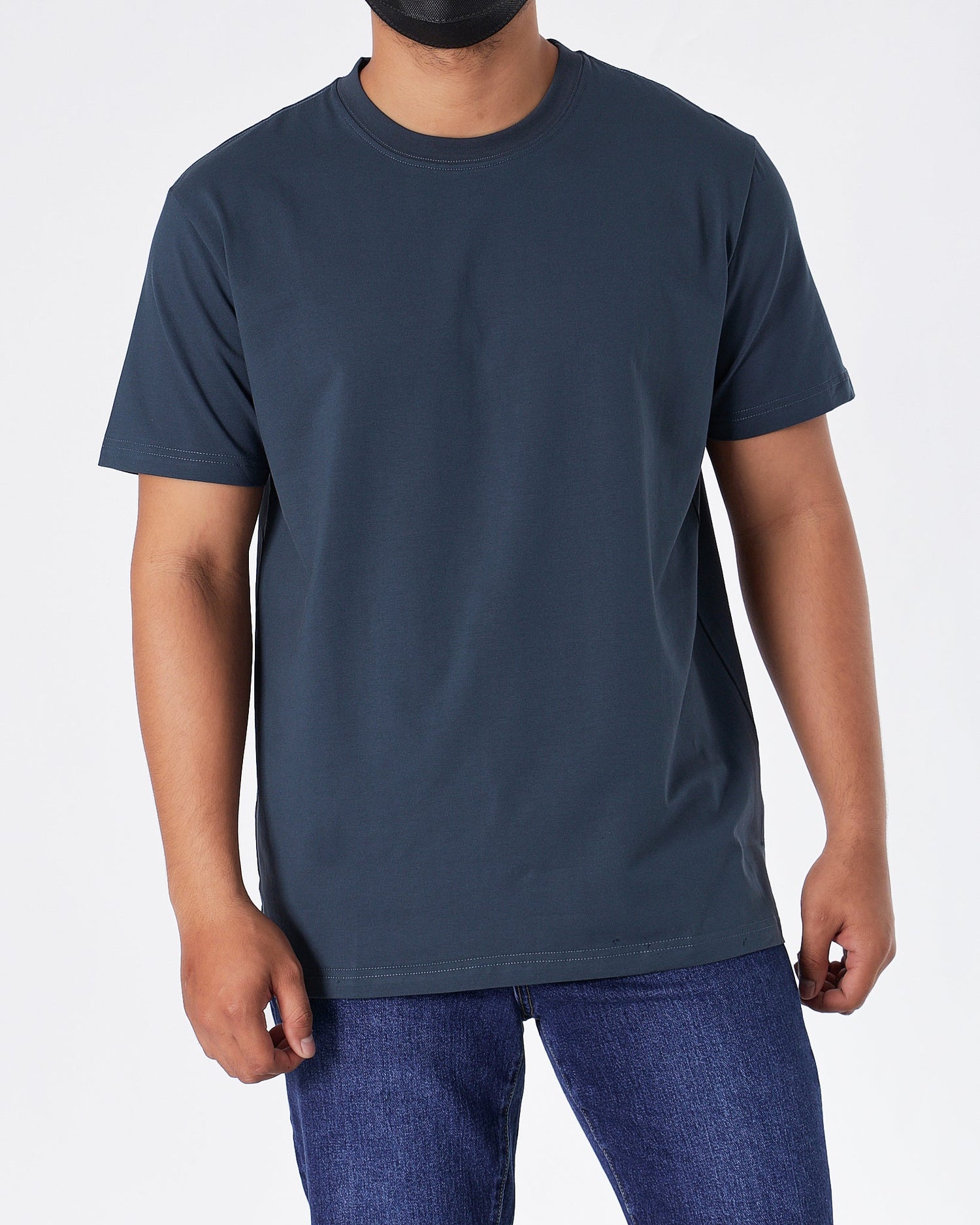MOI OUTFIT-ABA Plain Color Men Blue T-Shirt 14.90