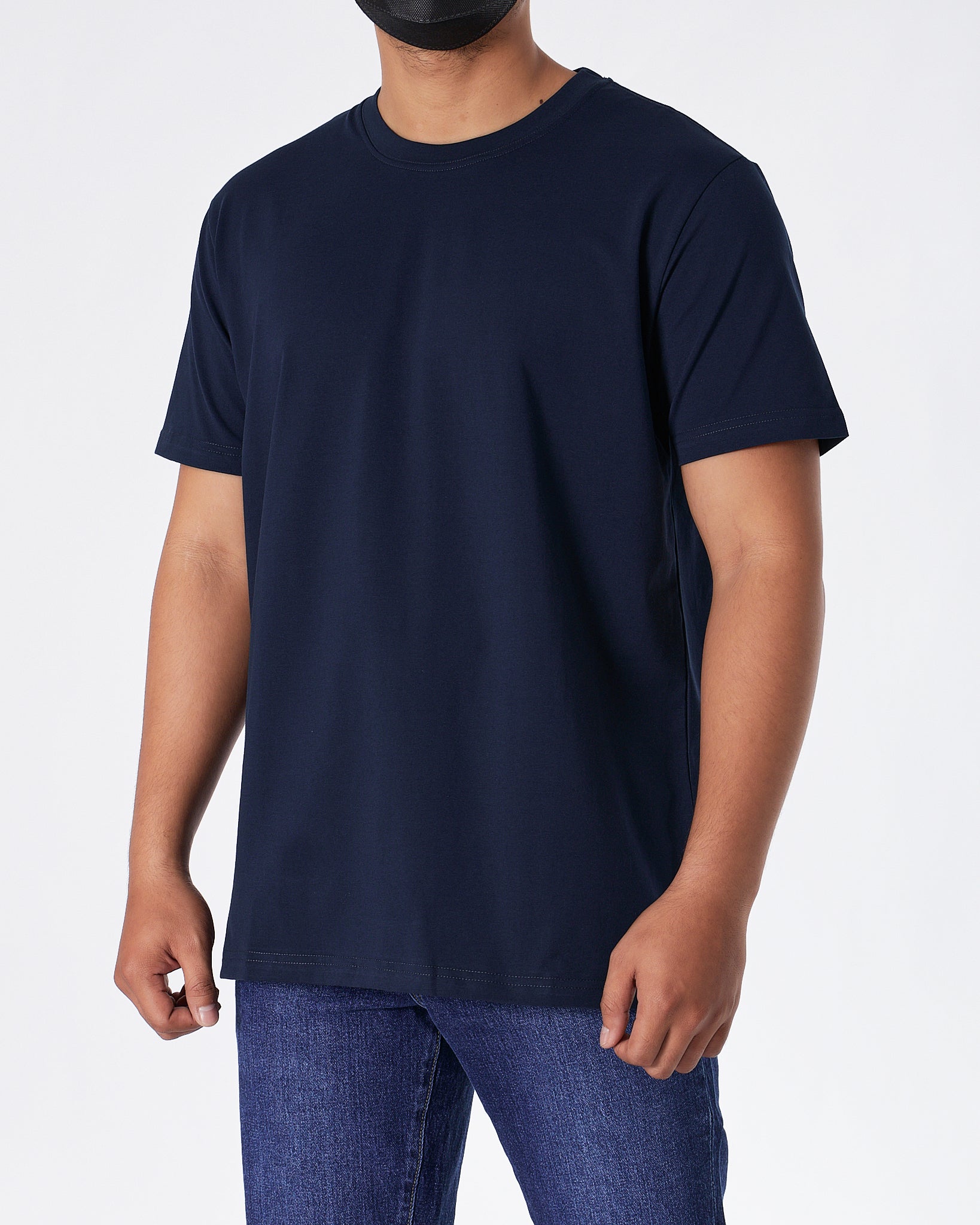 MOI OUTFIT-ABA Plain Color Men Dark Blue T-Shirt 14.90