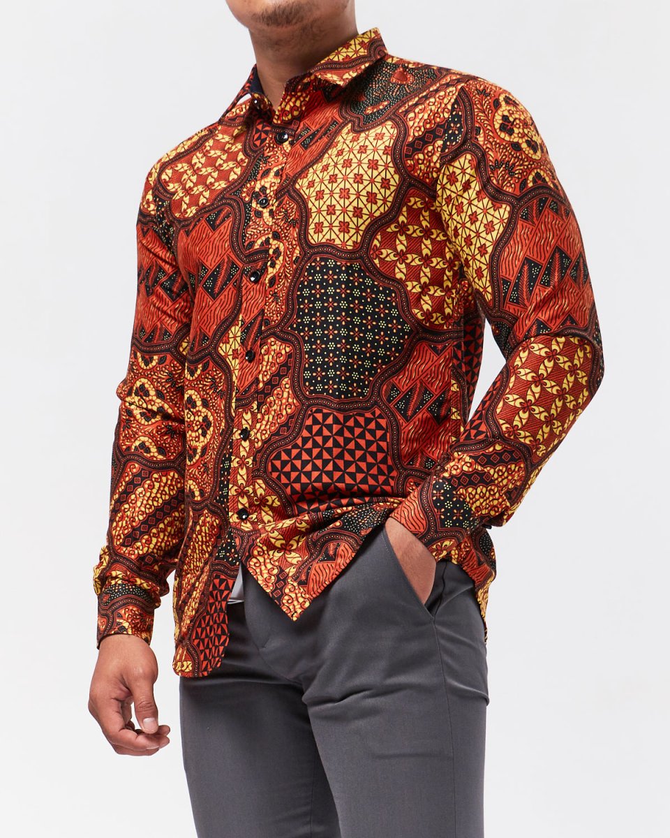 MOI OUTFIT-Antique Pattern Printed Men Shirt Long Sleeve 22.90