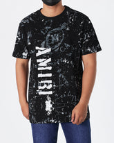 MOI OUTFIT-ARM Ink Splash Men Black T-Shirt 24.90