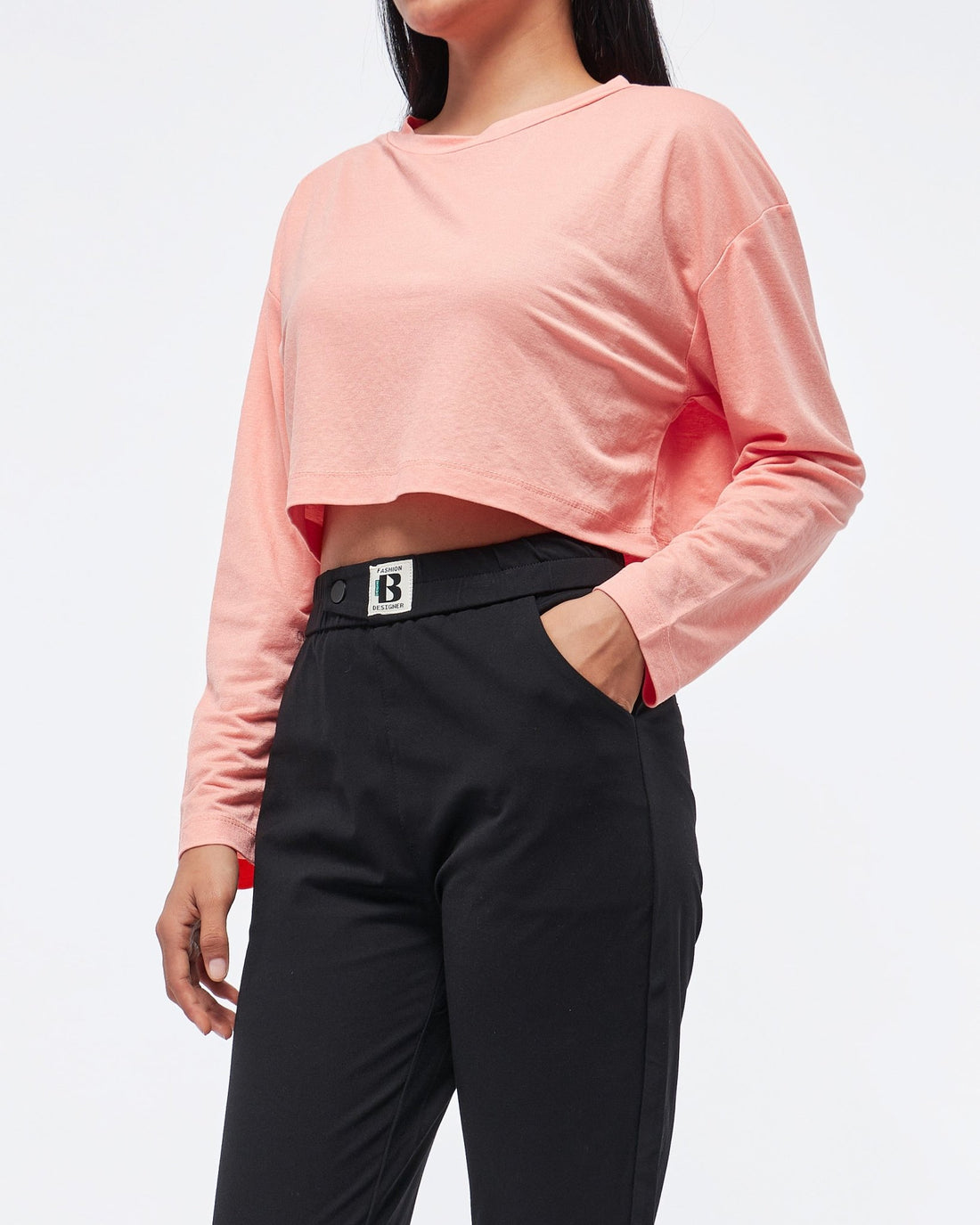 MOI OUTFIT-Candy Color Long Sleeve Lady Crop Top 12.90