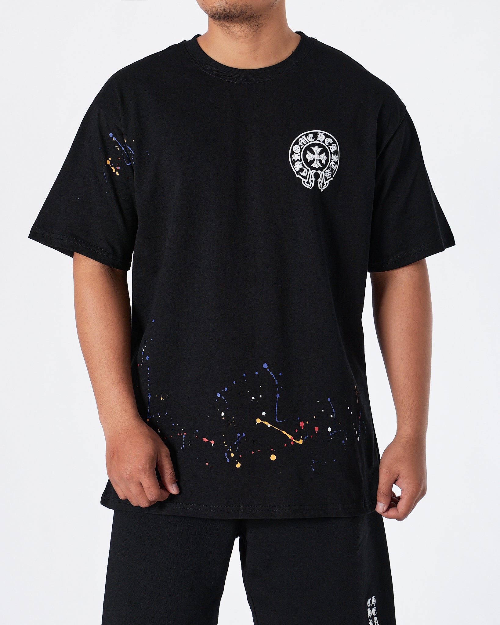 MOI OUTFIT-CH Ink Splash Men Black T-Shirt 24.90
