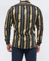 MOI OUTFIT-Chain Stripes Over Printed Men Long Sleeve Shirt 28.90