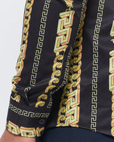 MOI OUTFIT-Chain Stripes Over Printed Men Long Sleeve Shirt 28.90
