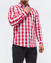 MOI OUTFIT-Checked Over Printed Men Long Sleeve Shirt 22.90