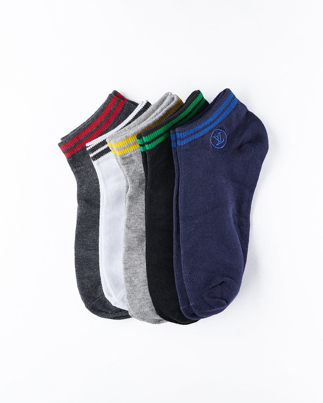 MOI OUTFIT-Cuff Stripes Logo Printed 5 Pairs Quarter Socks 14.50