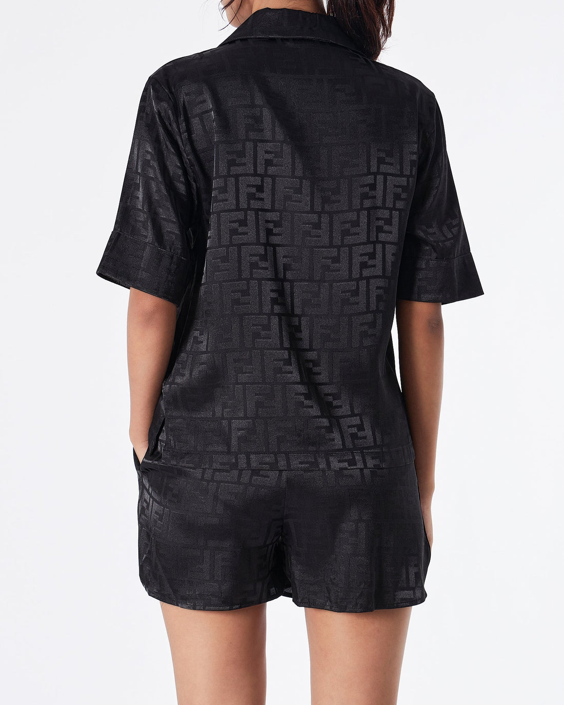 MOI OUTFIT-FF Monogram Lady Black Set Shirt + Short 2pcs 79.90