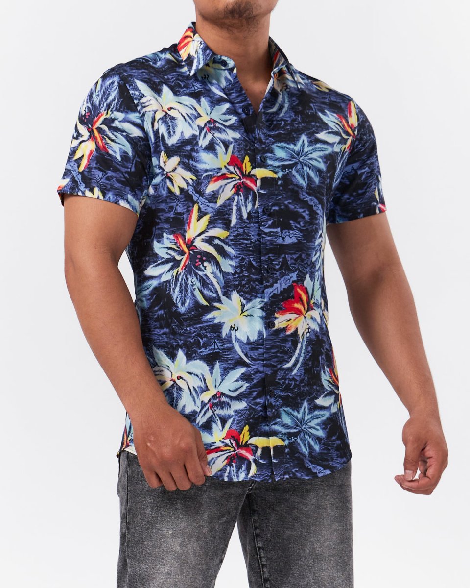 MOI OUTFIT-Floral Over Printed Men Shirt Short Sleeve 22.50