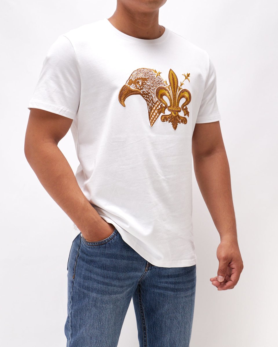MOI OUTFIT-Gold Eagle Embroidered Men T-Shirt 39.90