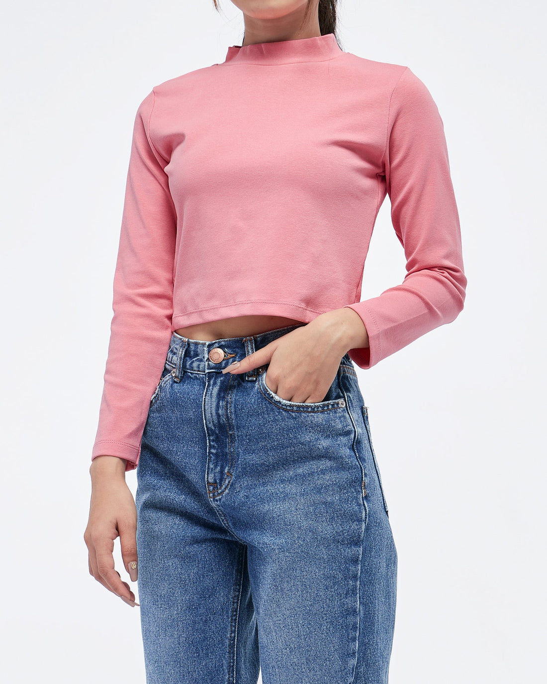 MOI OUTFIT-High Neck Plain Color Lady T-Shirt Long Sleeve 9.90