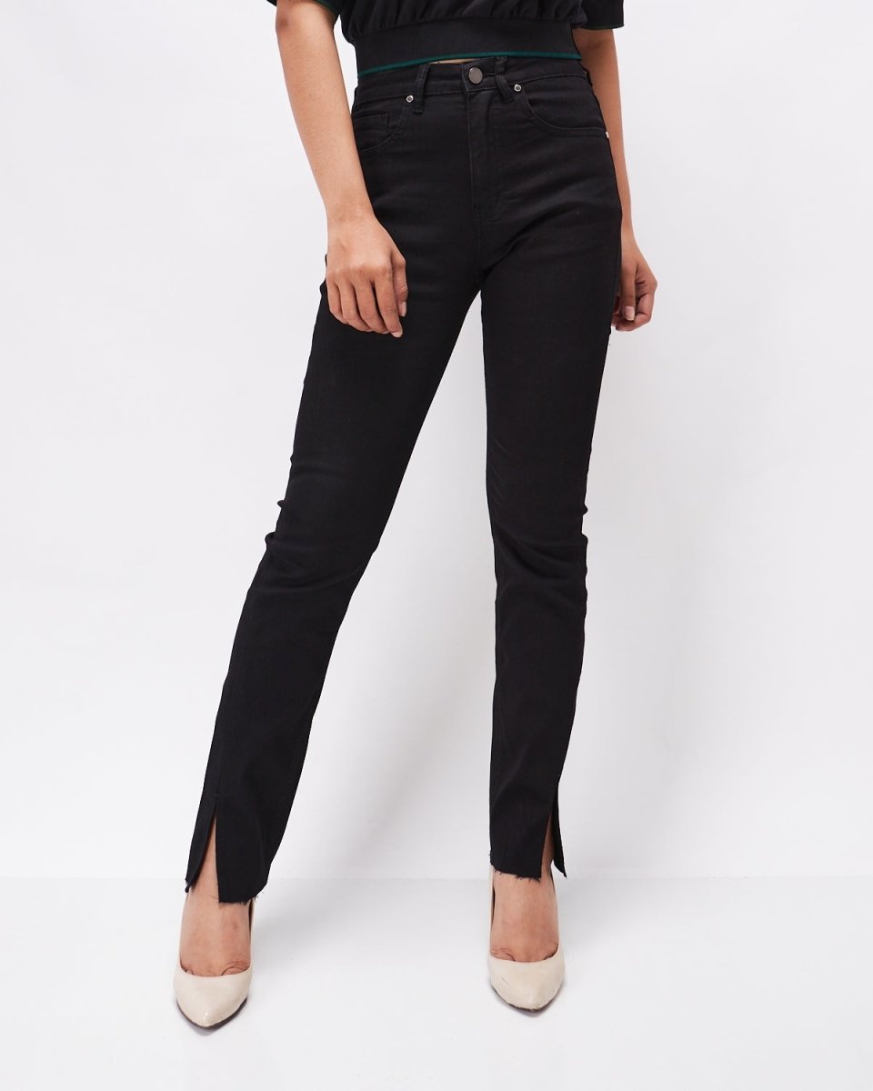 MOI OUTFIT-High Waist Raw Hem Lady Straight Leg Jeans 18.90