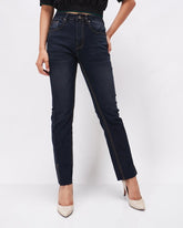 MOI OUTFIT-High Waist Raw Hem Lady Straight Leg Jeans 18.90