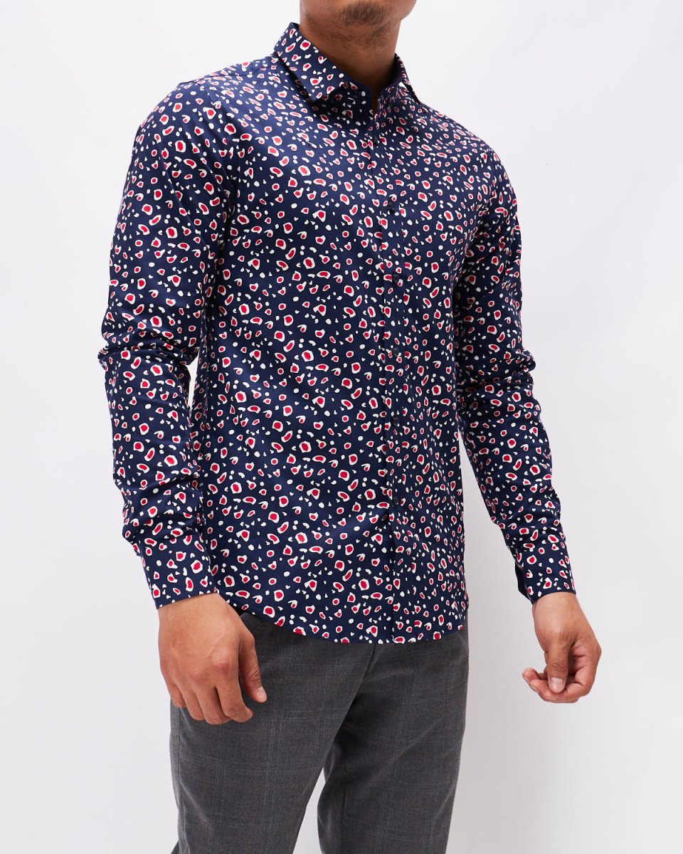 MOI OUTFIT-Ink Dots Printed Men Shirt Long Sleeve 24.90