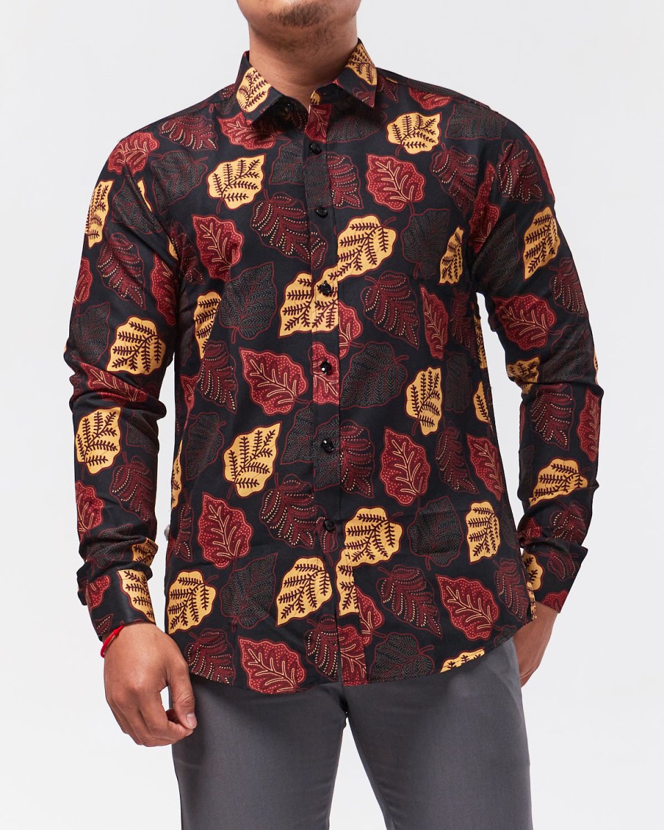 MOI OUTFIT-Leaf Over Printed Men Shirt Long Sleeve 21.90