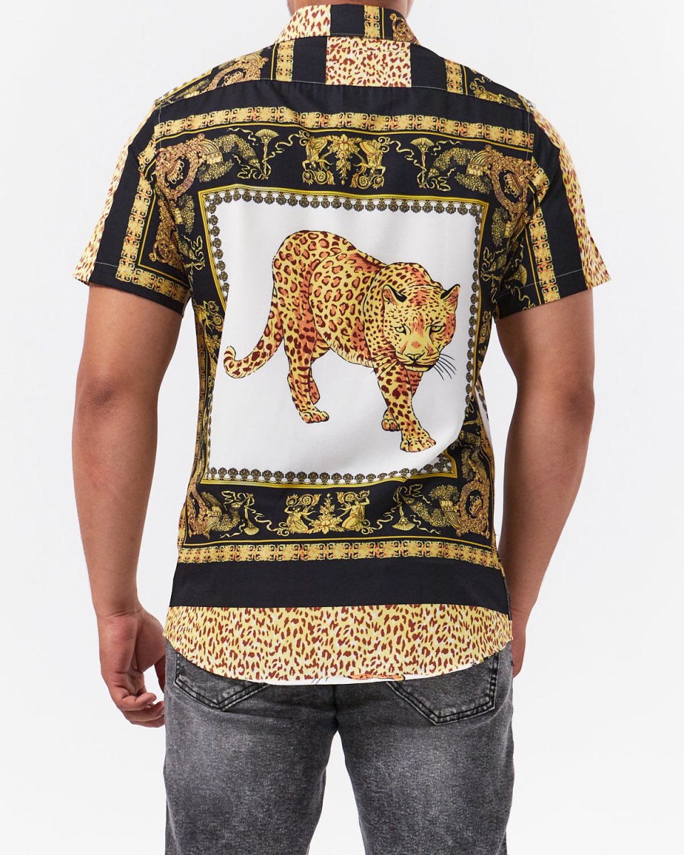 MOI OUTFIT-Leopard Over Printed Men Shirt Short Sleeve 25.90