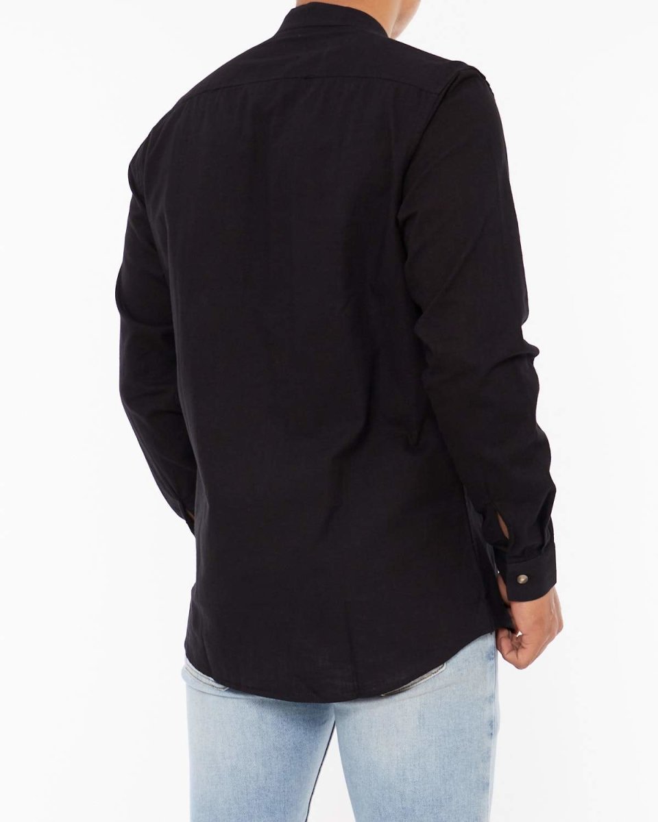 MOI OUTFIT-Linen Men Long Sleeve Henley Shirt 18.90