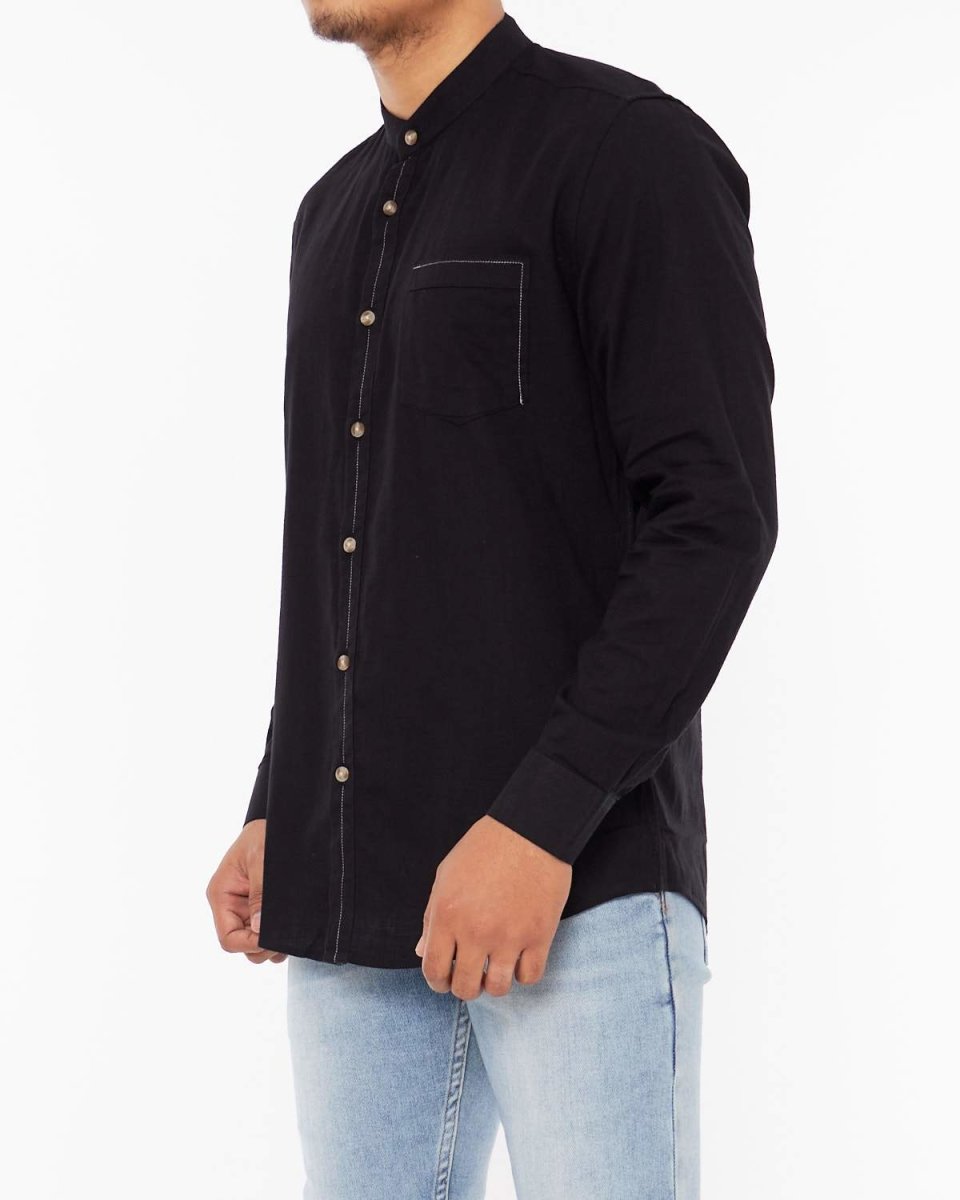 MOI OUTFIT-Linen Men Long Sleeve Henley Shirt 18.90
