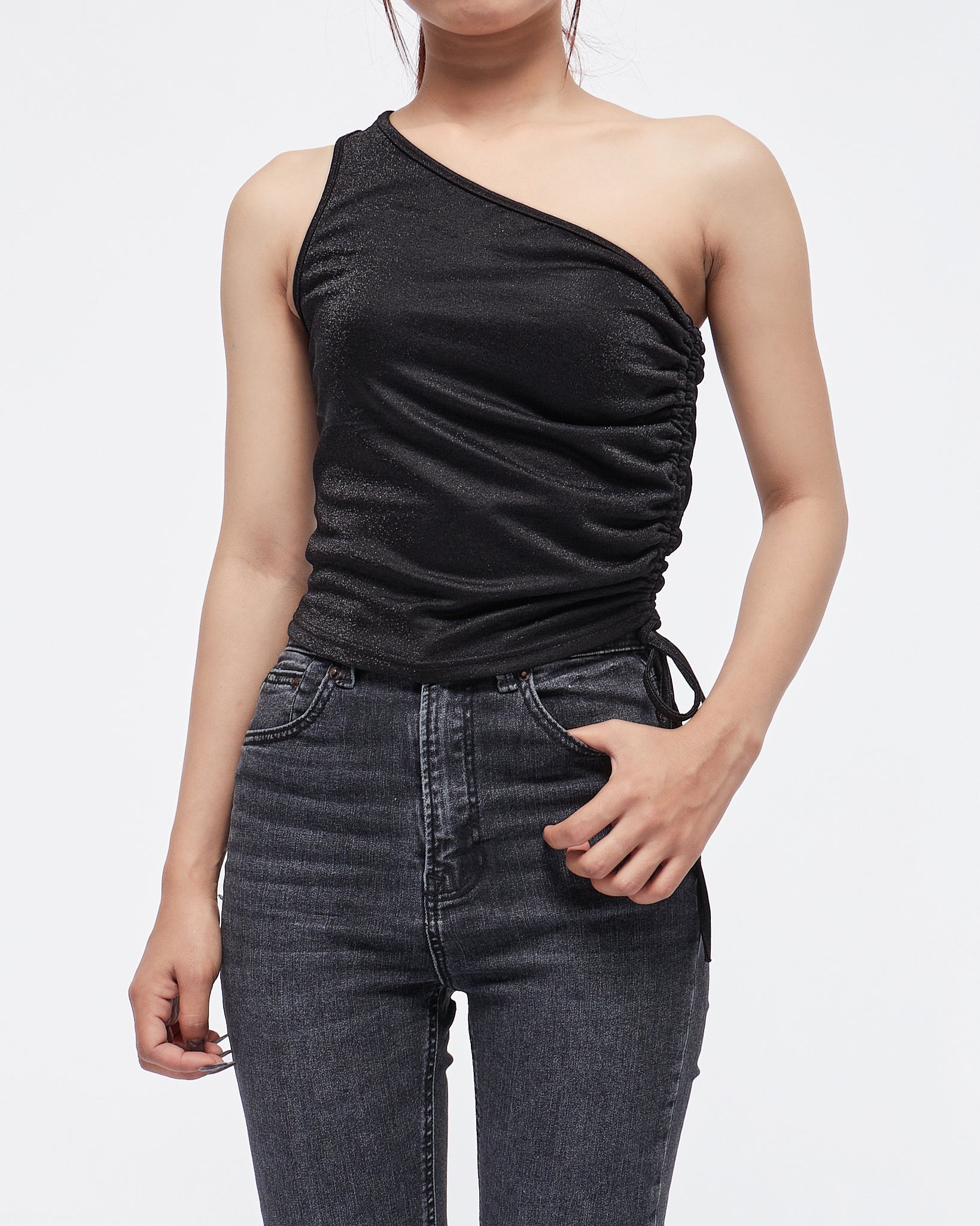 MOI OUTFIT-One Shoulder Lady Crop Top 17.50