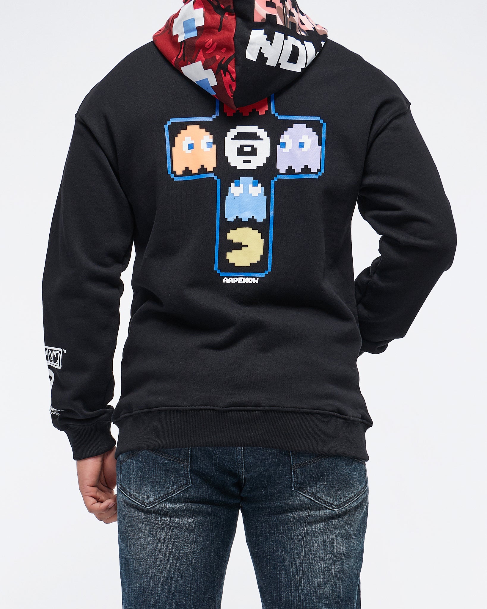MOI OUTFIT-Pac Man Back Logo Printed Men Hoodie Zipped 38.90