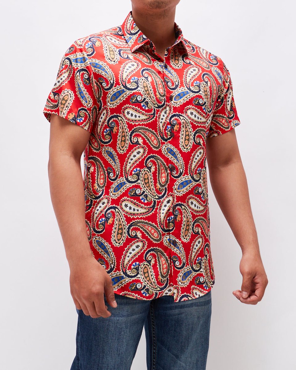 Mens paisley sale shirt short sleeve