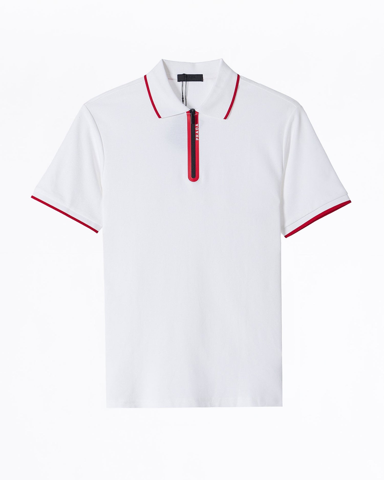 MOI OUTFIT-PRA Zip Collar Men White Polo Shirt 62.90