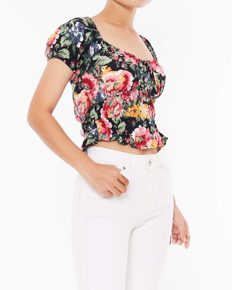 MOI OUTFIT-Puff Sleeve Crop Top Floral Shirt 11.50