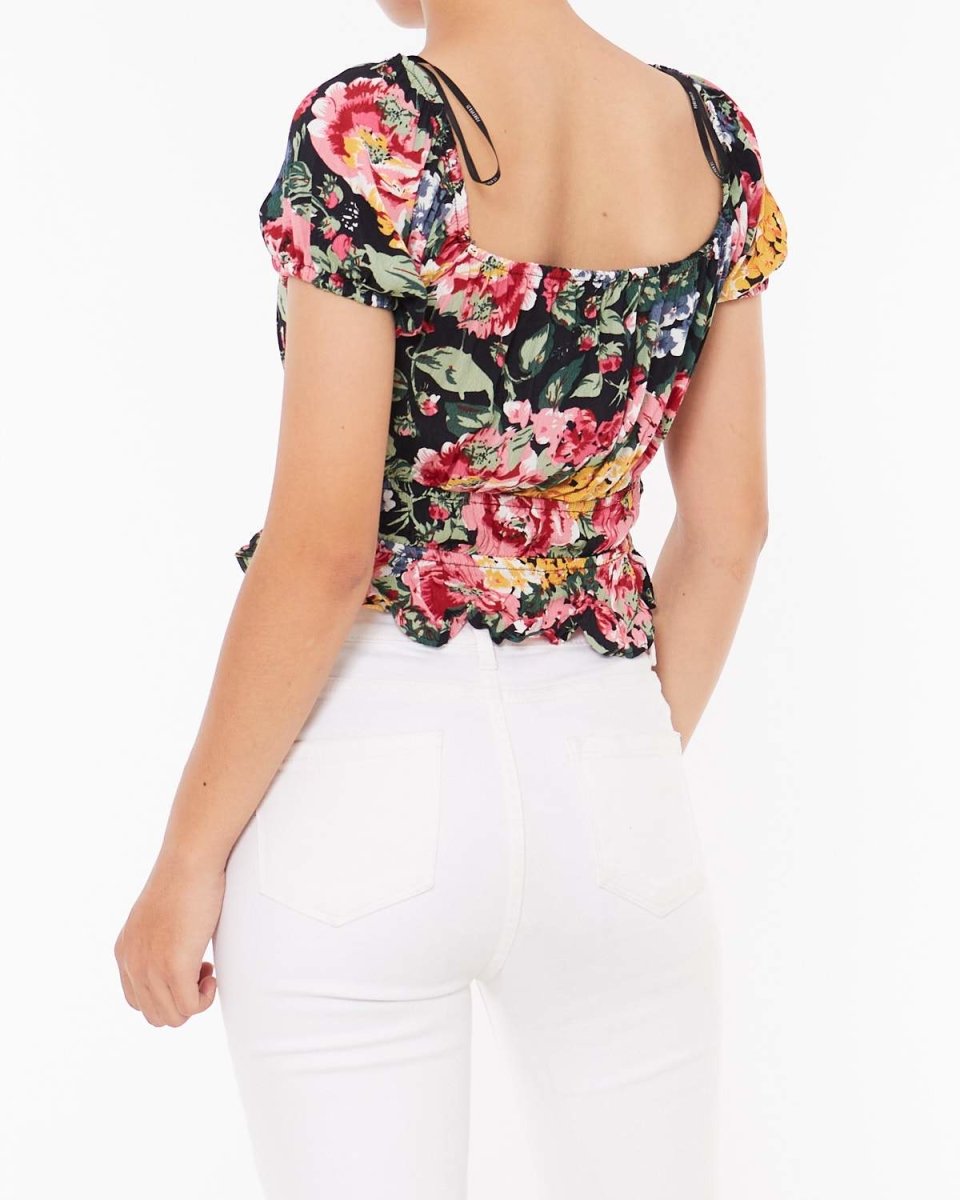 MOI OUTFIT-Puff Sleeve Crop Top Floral Shirt 11.50