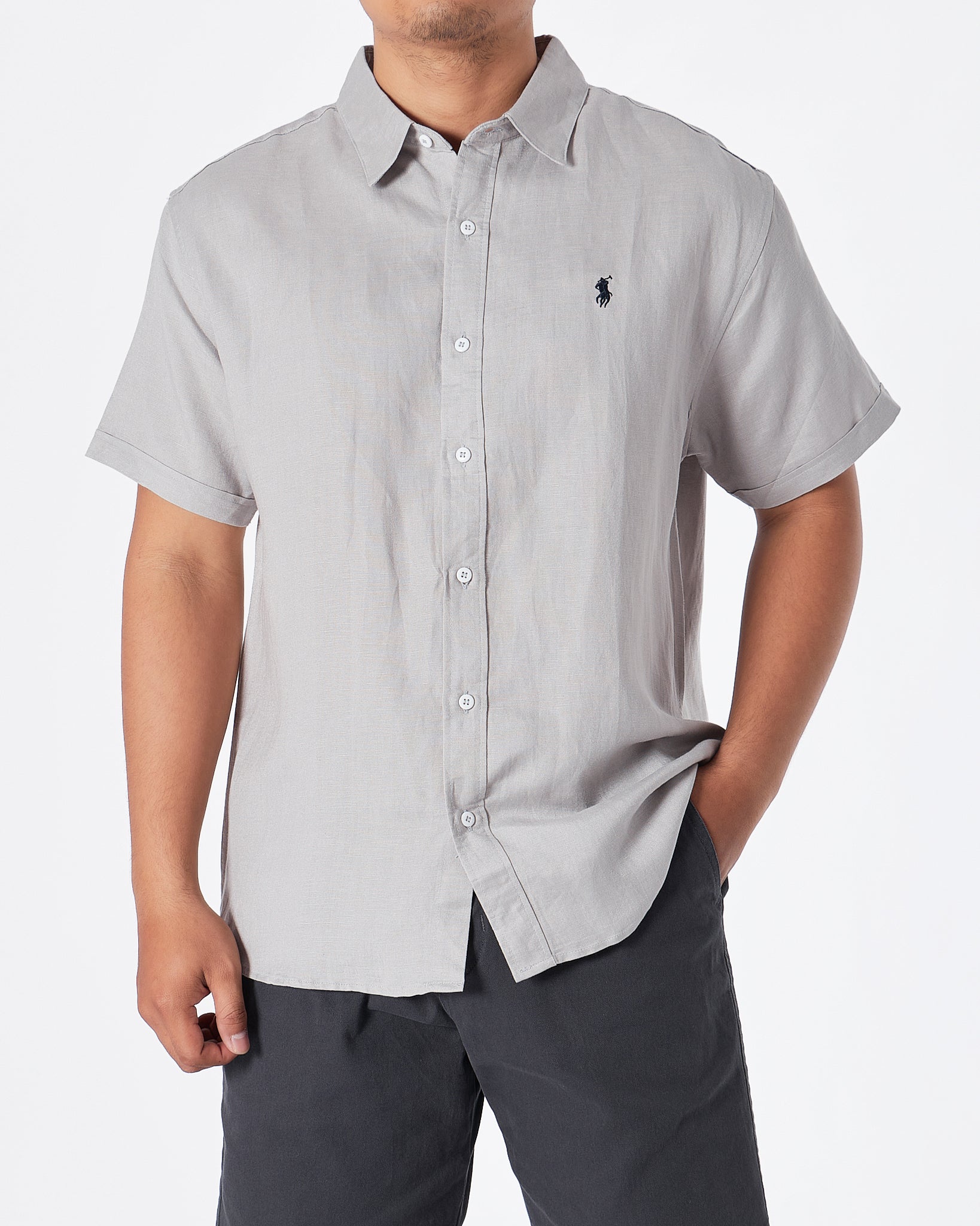 MOI OUTFIT-RL Cotton Men Grey Shirts Short Sleeve 28.90