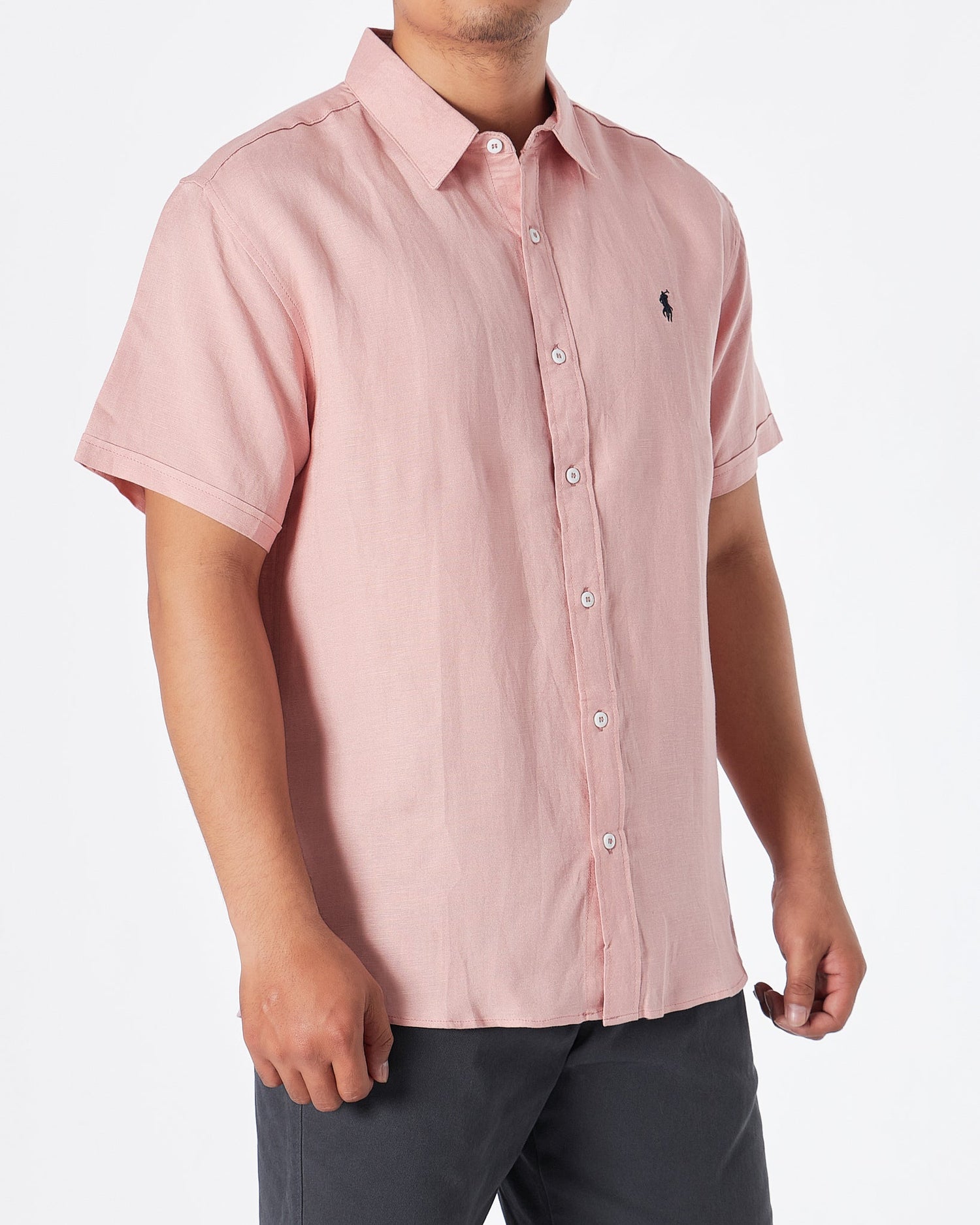 MOI OUTFIT-RL Cotton Men Pink Shirts Short Sleeve 28.90
