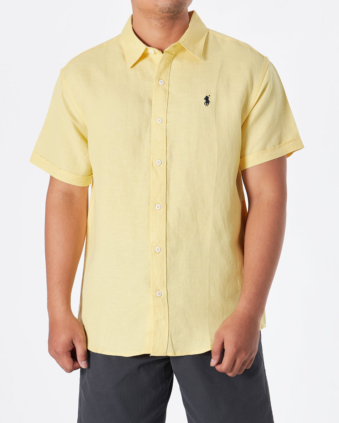 MOI OUTFIT-RL Cotton Men Yellow Shirts Short Sleeve 28.90