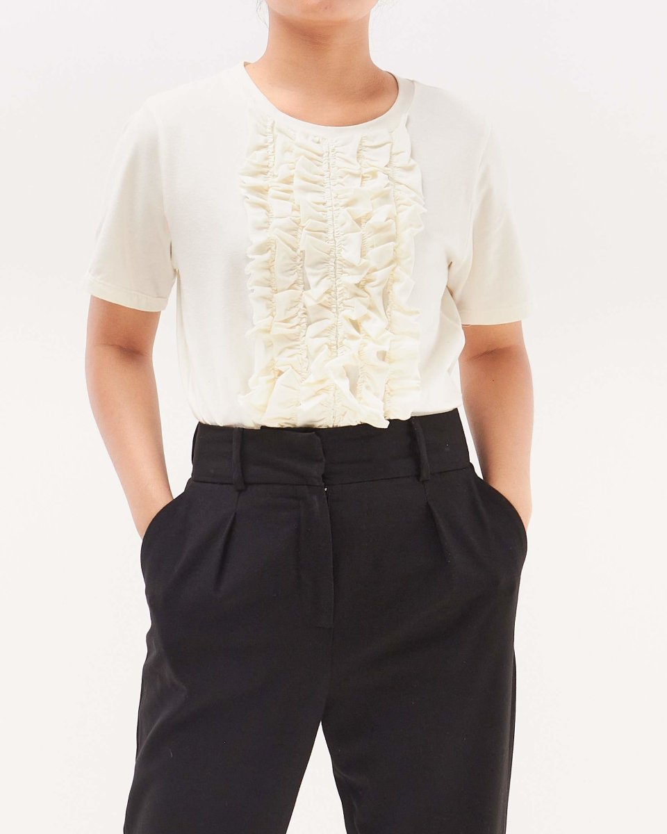 MOI OUTFIT-Ruffle Front Lady T-Shirt 13.90