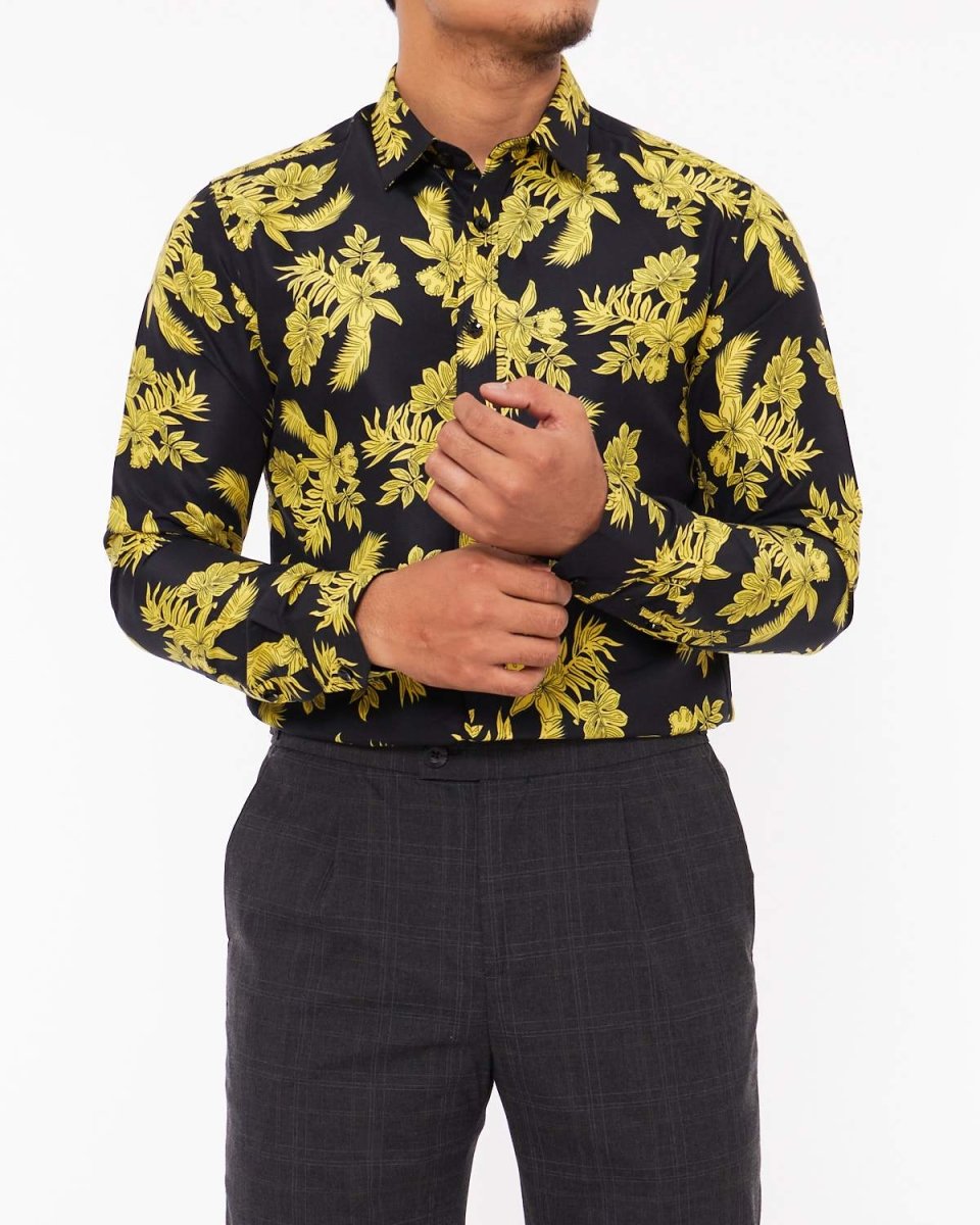 MOI OUTFIT-Slim Fit Men Floral Long Sleeve Shirt 16.90