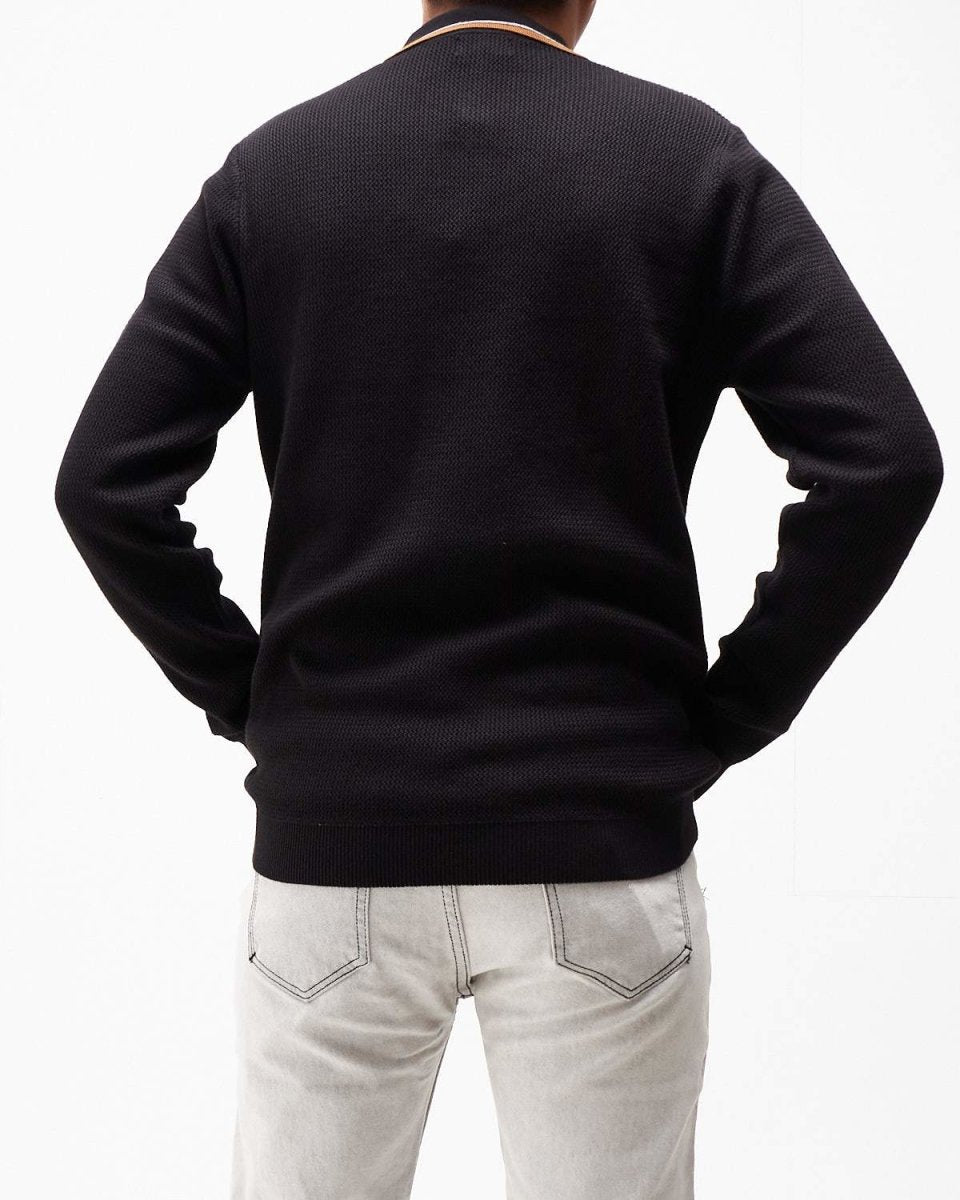 MOI OUTFIT-Tipped Men Long Sleeve Polo Shirt 15.90